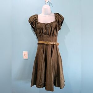 Military Pinup Style Vixen by Micheline Pitt Olive Midi Dress